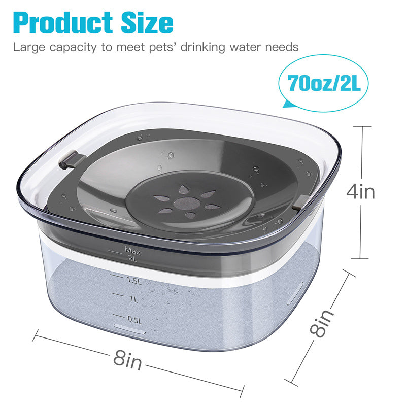 70oz Spill‑Proof Dog Water Bowl – Large 2L Transparent Slow Drinking Bowl for Dogs