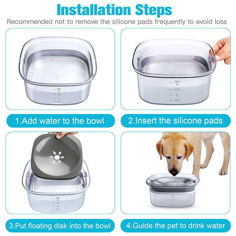 70oz Spill‑Proof Dog Water Bowl – Large 2L Transparent Slow Drinking Bowl for Dogs