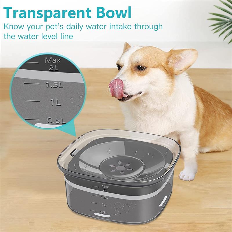 70oz Spill‑Proof Dog Water Bowl – Large 2L Transparent Slow Drinking Bowl for Dogs
